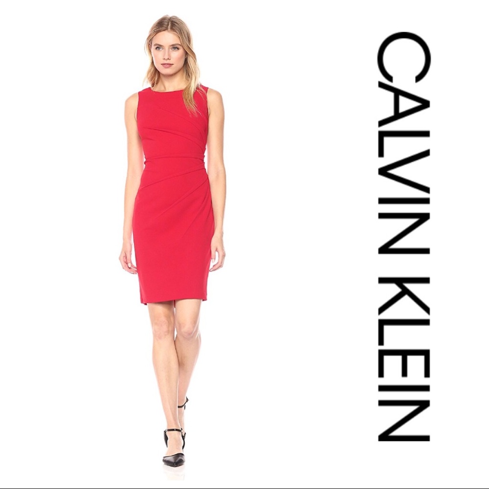 Calvin Klein Red Sleeveless Midi Sheath Dress